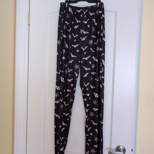 Black Pj Pants with Pink Halloween Bat Print